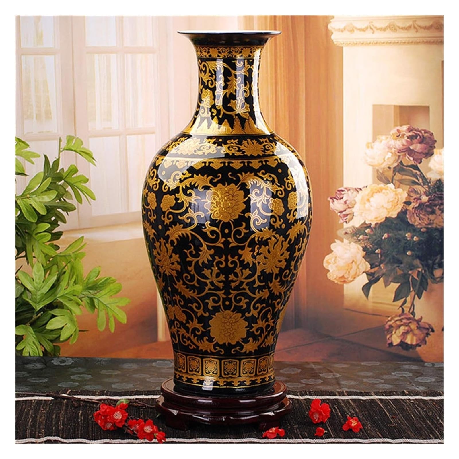 SnamicE Vase Tabletop Floral Vase Jingdezhen Vase Floor Ceramic Black Golden Antique Large Vase Furnishing Articles Sitting Room Large Floor Vases Decorative Vase,Gray