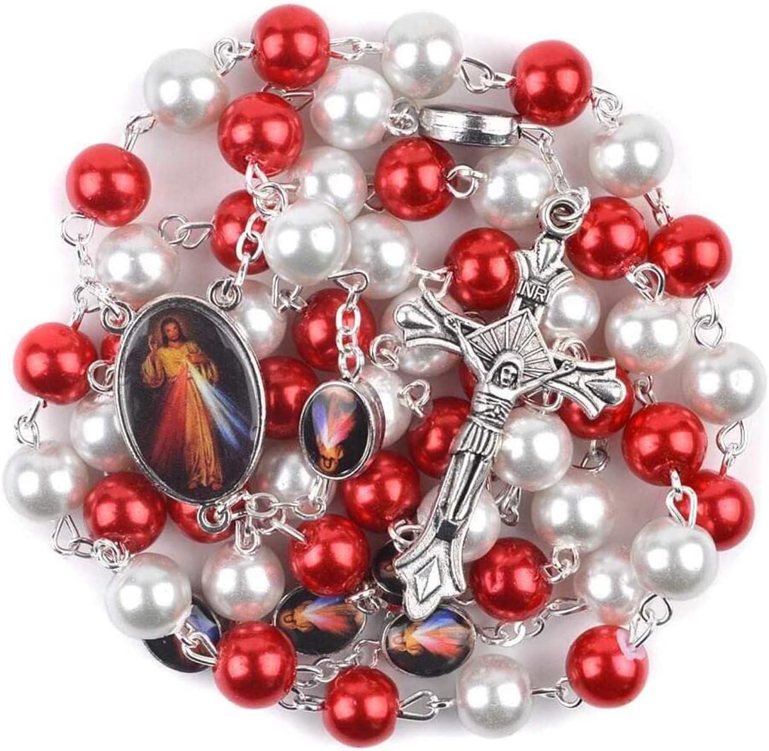 Catholic Town Rosary Necklace Divine Mercy centerpiece & Cross Crucifix (ROSGPDM-WR)