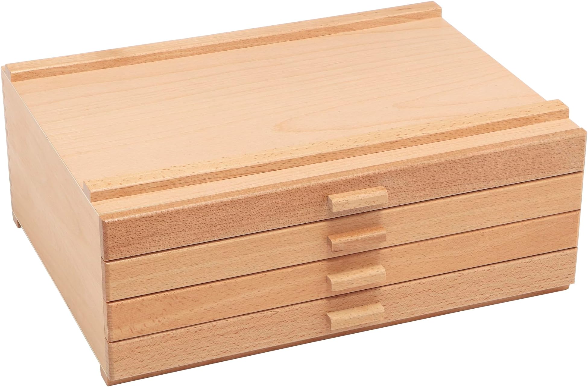 4-Drawer Artist's Chest Craft Storage Box, Natural Birch Finish, Foam-Lined Drawers for Brushes, Removable Dividers, Sturdy Wood Construction, Stackable Solution