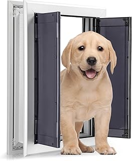 Sliver Pet Door with Panels, Aluminum Dog Door with Automatic Closing Magnetic Flaps, Medium