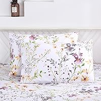 Vista 2 de WINLIFE Juego de 2 fundas de almohada 100% algodón con estampado floral de jardín (estándar 20 x 26 pulgadas, lila)