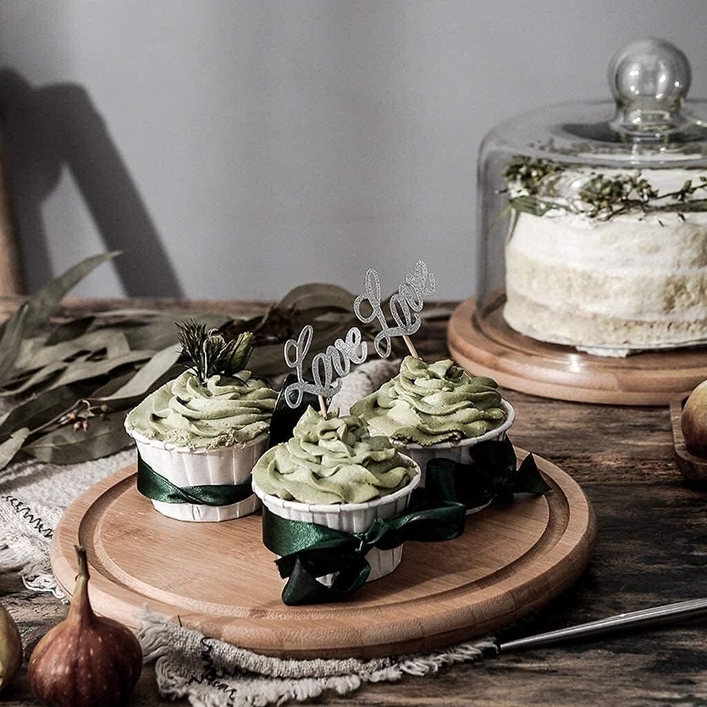 Transparent Glass Cake Dome Home Kitchen Pastry Dome Fruit Bread Decorated Plate Snack Dome Plate Wooden (Size : 26cm) (26cm) image 5