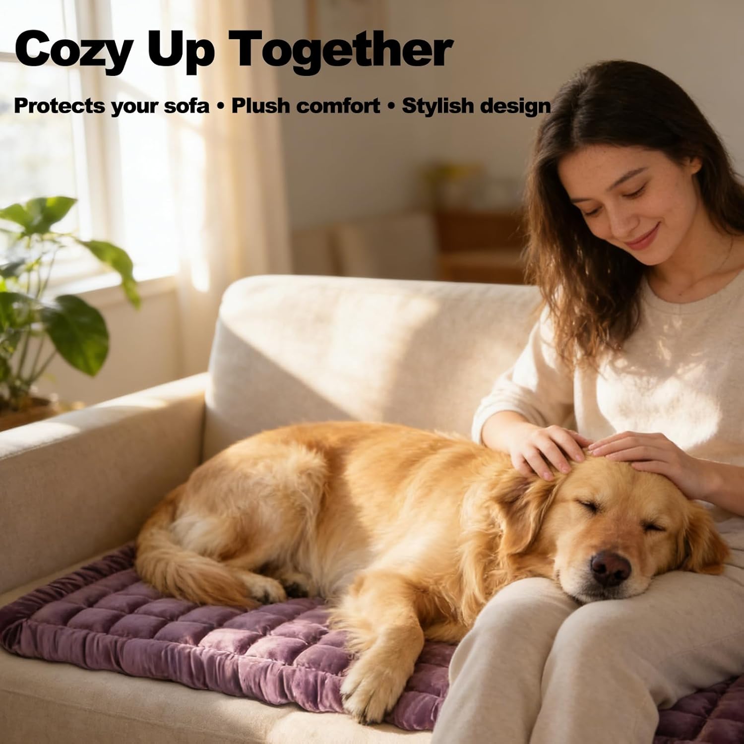 Dog Car Seat Cover for Back Seat, Purple Flannel Pet Bed Mat, Non-Slip Waterproof Bottom, Washable Dog Bed & Seat Protector for Cars SUVs Trucks, Fits Backseat Extenders, 59.1 x 23 Inches