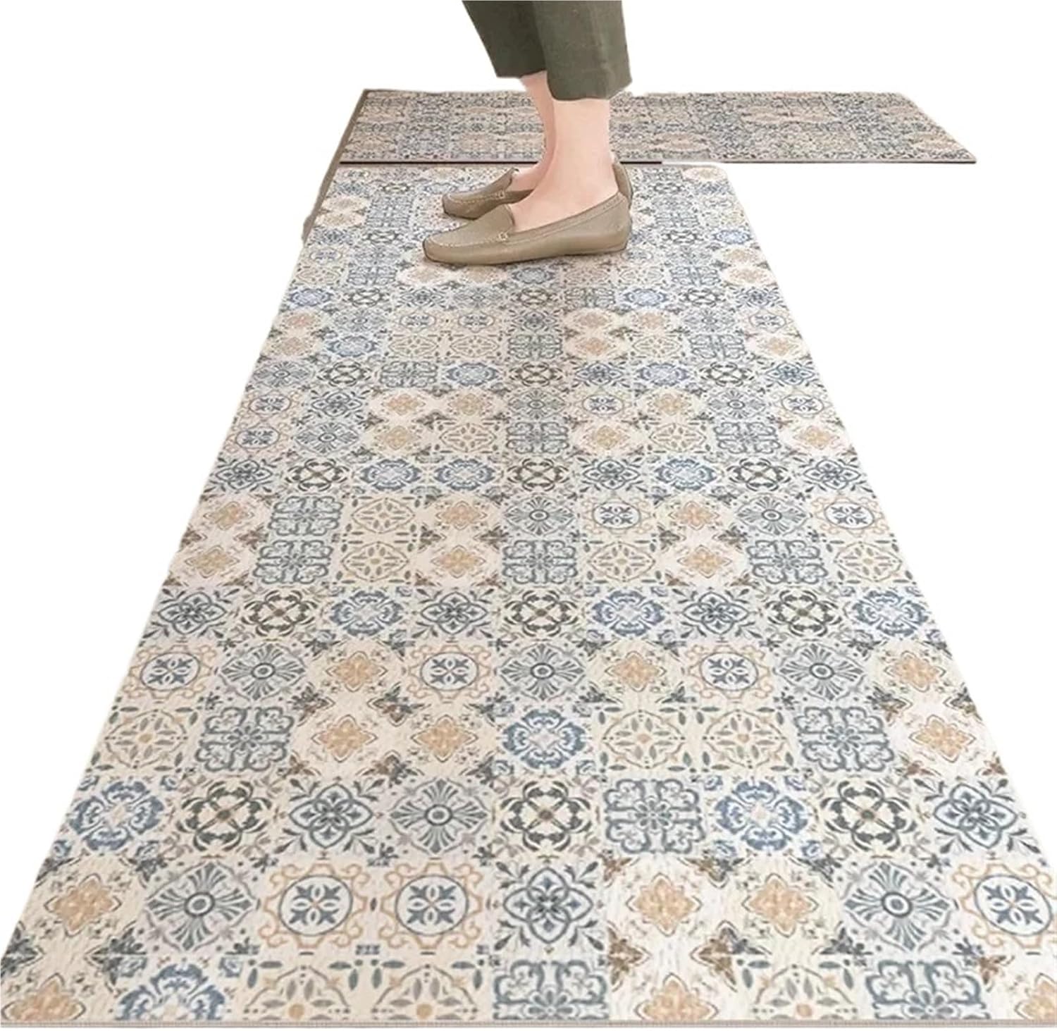 Kitchen Carpet Non-Slip Floor Mat PU Leather Waterproof Foot Mats Oil-Proof Long Rug Retro Style Home Decoration Rugs for Kitchen, Floor, Office(Color 3,1pc-80x200cm)