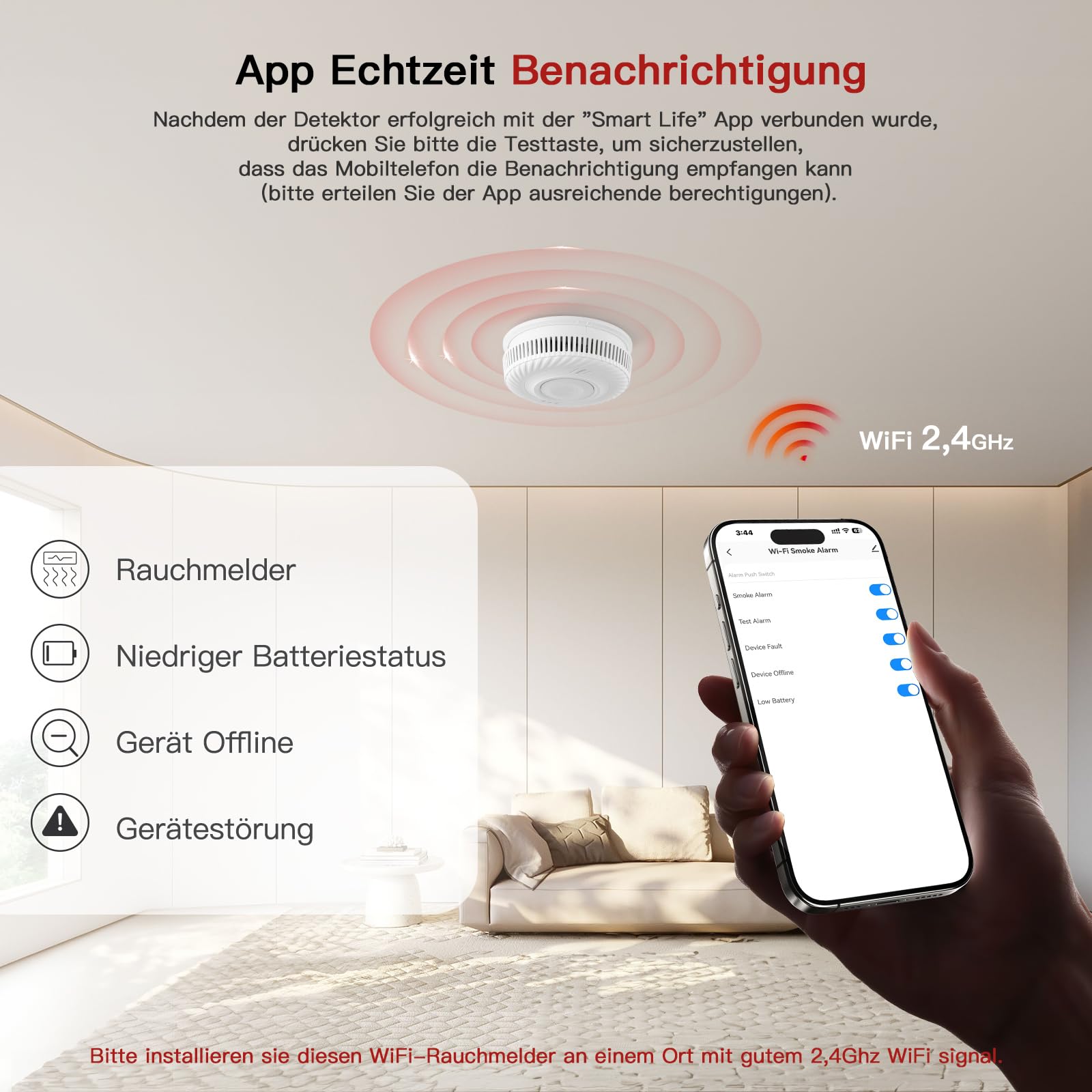 PHYSEN Smart Rauchmelder WLAN 10 Jahre Batterie, Rauchwarnmelder mit Fotoelektrischem Sensor, Brandmelder Entspricht den TÜV Rheinland & EN14604 Zertifiziert, Kompatibel mit Tuya/Smart Life APP, 6St