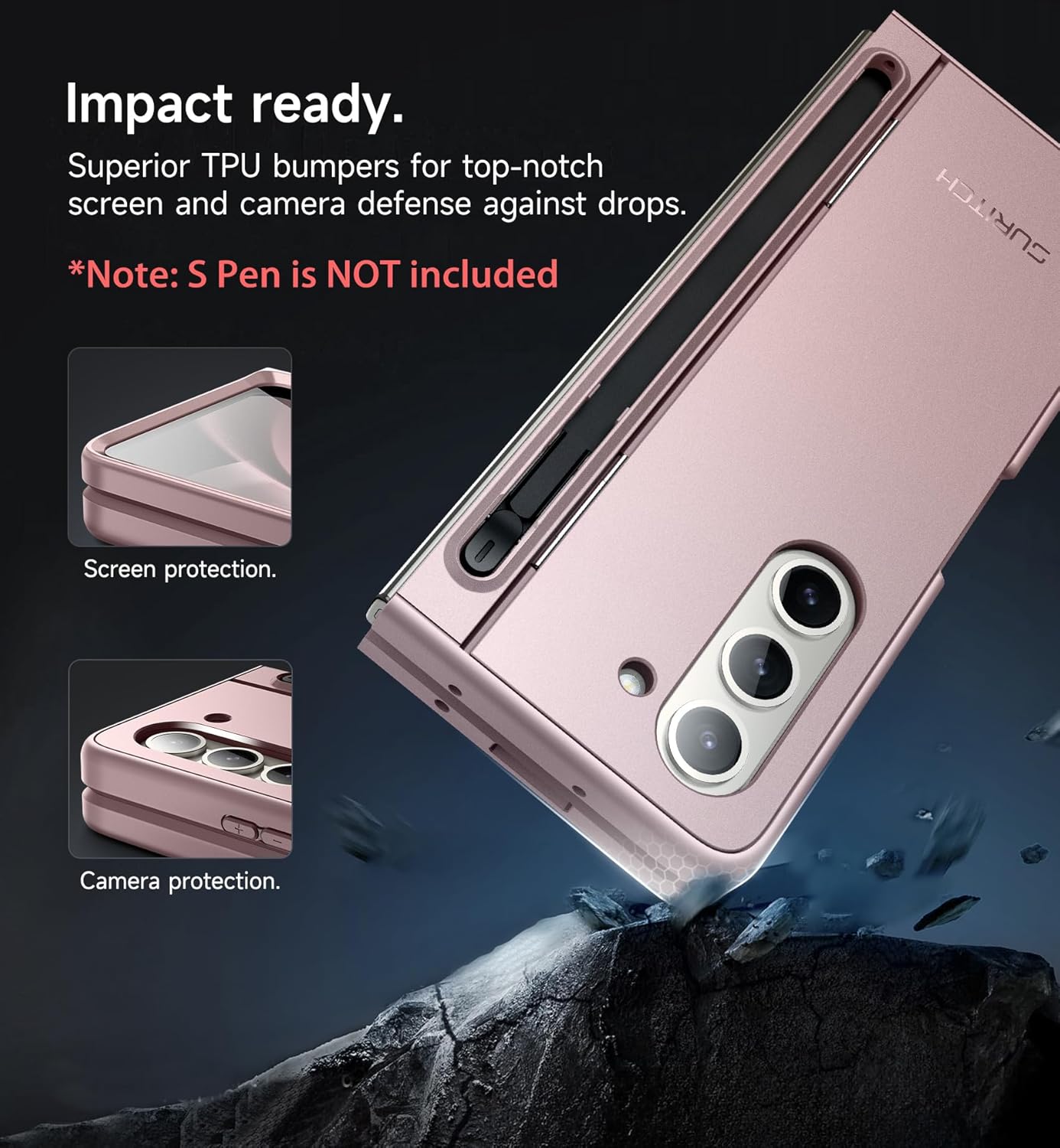 Size Galaxy Z Color Pink SURITCH for Samsung Galaxy Z Fold 5 Case with Kickstand and S Pen Holder [S Pen NOT Included], Phone Case for Z Fold 5 2023 -Light Pink