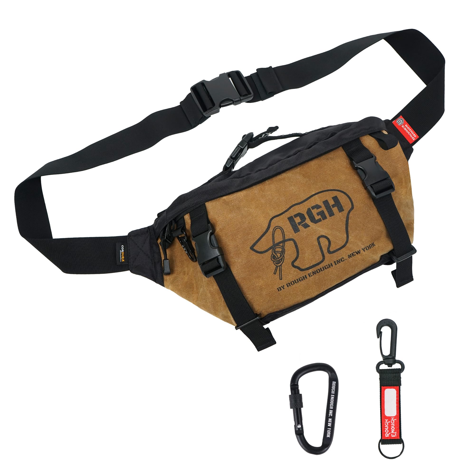 Rough Enough Tactical Fanny Pack Crossbody Large Waist Bag for Men Fishing Hiking Travel in Waxed Canvas Brown Khaki, 4L