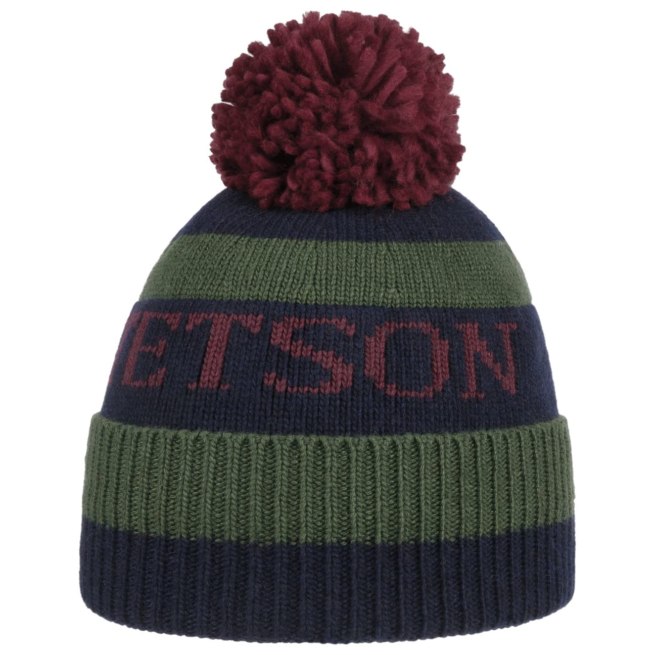 Stetson Classic Bommelmütze Gestreifte Umschlagmütze Kaschmir-Mix Damen Herren Herbst Winter