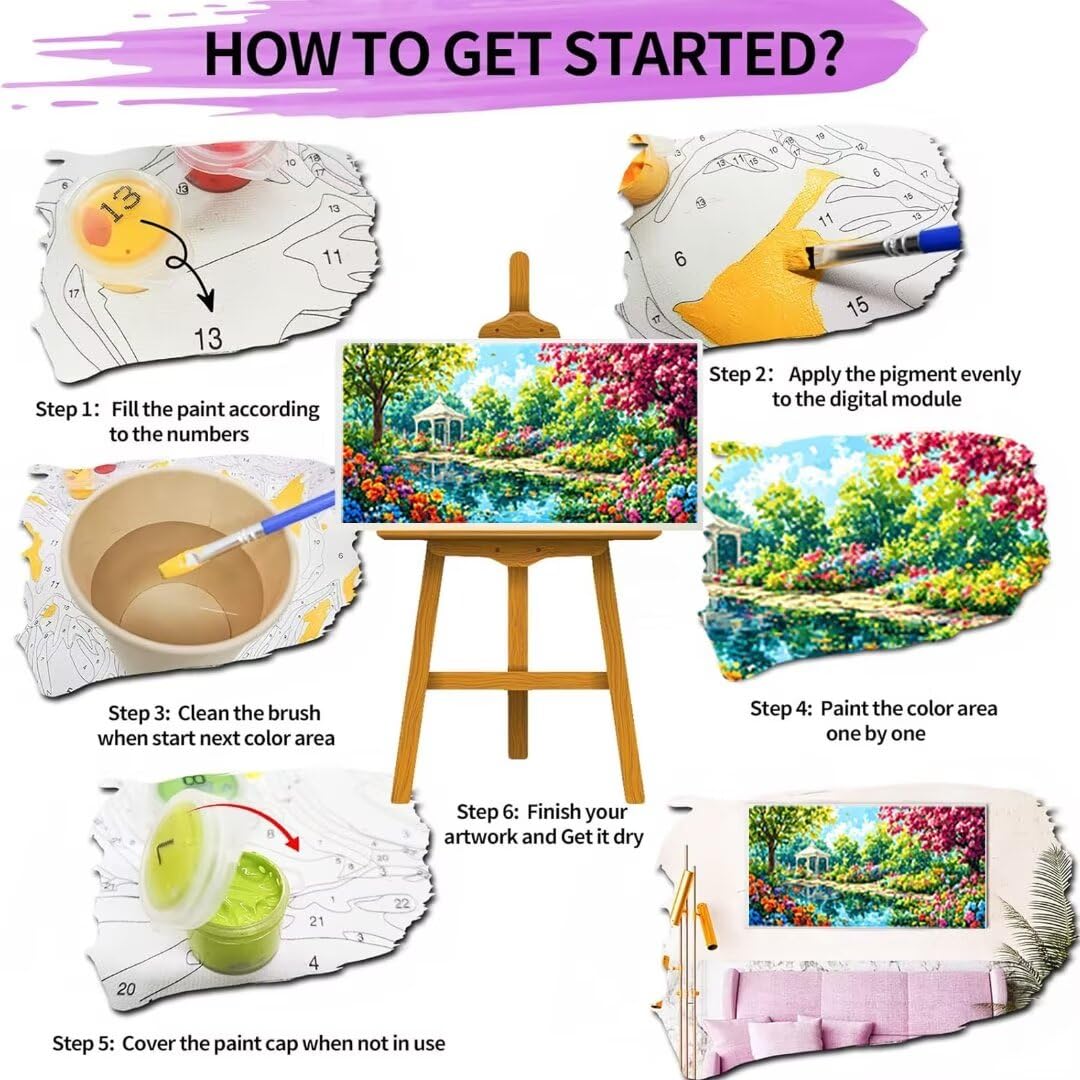 Malen Nach Zahlen Erwachsene Blume Paint by Numbersr, Garten Malen Nach Zahlen Kinde Anfänger, DIY Handgemalt Ölgemälde Leinwand Kit mit Pinseln und Acrylfarbe für Home Décor, Ohne Rahmen 60x120cm 4-m