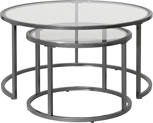Miniatura 5 de SD STUDIO DESIGNS Camber Elite - Juego de mesa auxiliar redonda de metal y vidrio, 35 pulgadas Mesa nido de café,Mesa de centro redonda de 28",Mesa