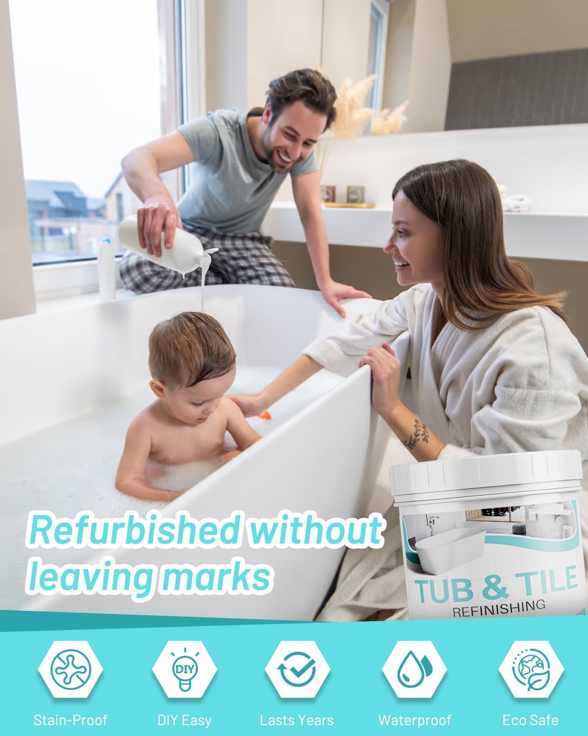 Tile Paint, 17.6oz Tub and Tile Paint Refinishing Kit with Tools and Hardener, Easy to Use for Countertop Bathroom Bathtub Kitchen Sink, Semi-Gloss White, Low Odor，25-30sq.ft - Image 6