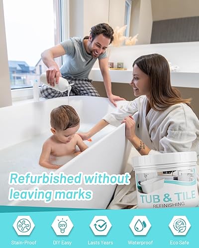 Miniatura 6 de Pintura para Azulejos, Kit de Renovación de Pintura para Bañera y Azulejos de 17 oz con Herramientas y Endurecedor, Fácil de Usar para Encimera,