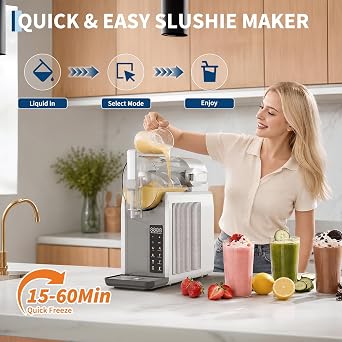 No Ice Need Slushie Machine for Home, 6 Presets Programs LED Display One Click Slushy Maker MAX 68oz Large Capacity, Auto Clean, Frozen Drink, Margaritas, Frappes Machine for Home Party