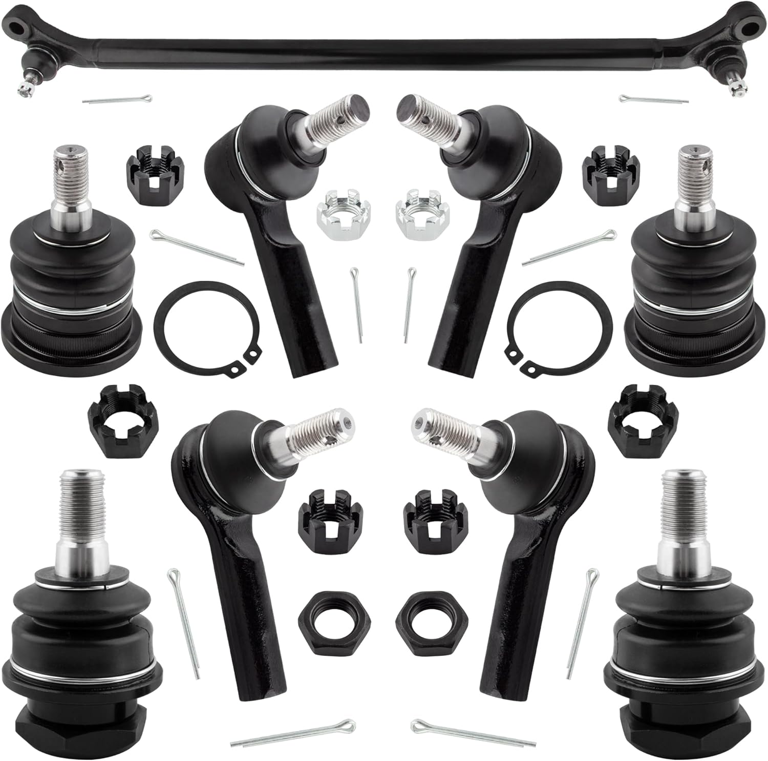 9 Pc Upper & Lower Ball Joints + Outer & Inner Tie Rod Ends + Center Link, Front Suspension Kit for Nissan Frontier 1998-2000 4WD,for Nissan Frontier 2001-2004 3.3L,for Nissan Xterra 2000-2004