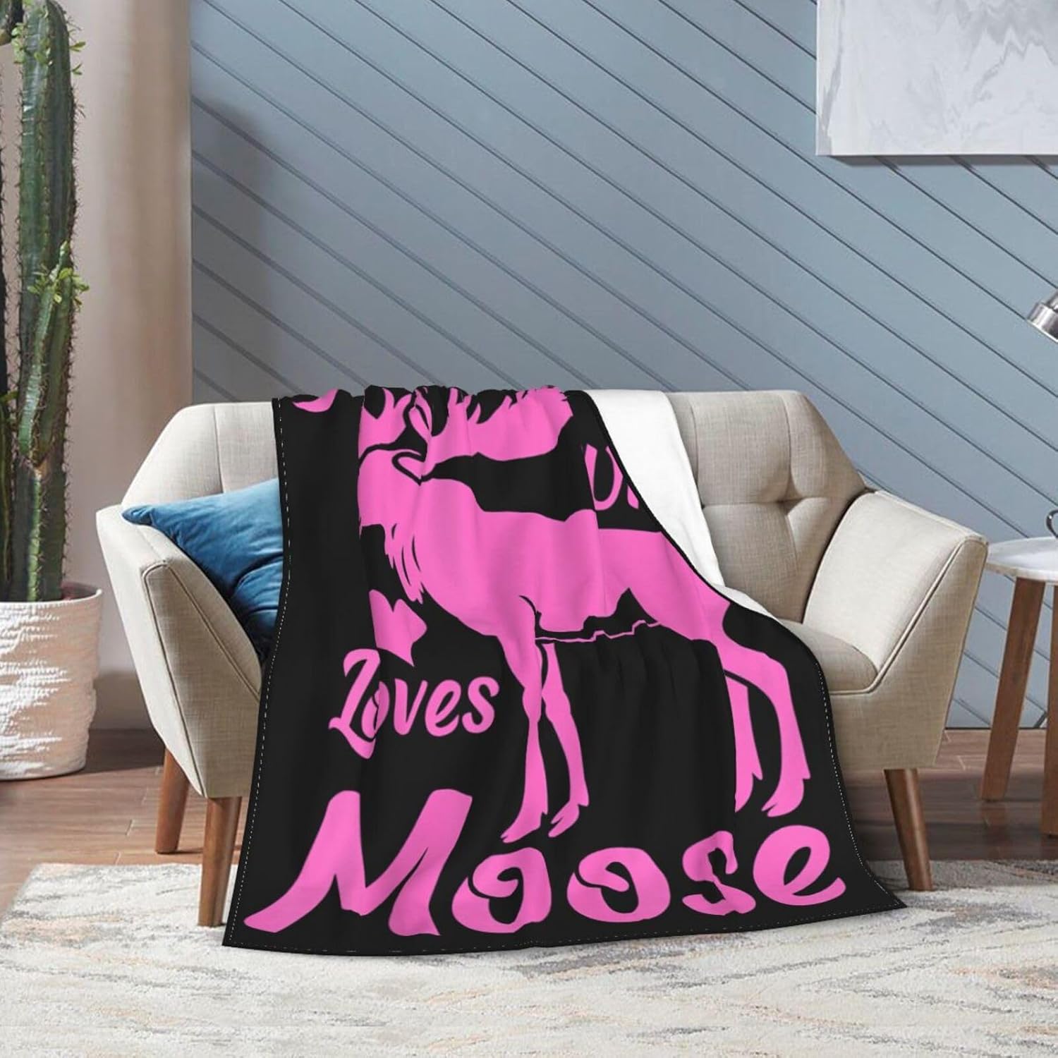 Moose Blanket Soft Cozy Pink Deer Animals Throw Blanket Super Fuzzy Fluffy Warm Just a Girl Who Loves Moose Lightweight Fleece Flannel Gifts Blankets for Kids Adults 80"X60"