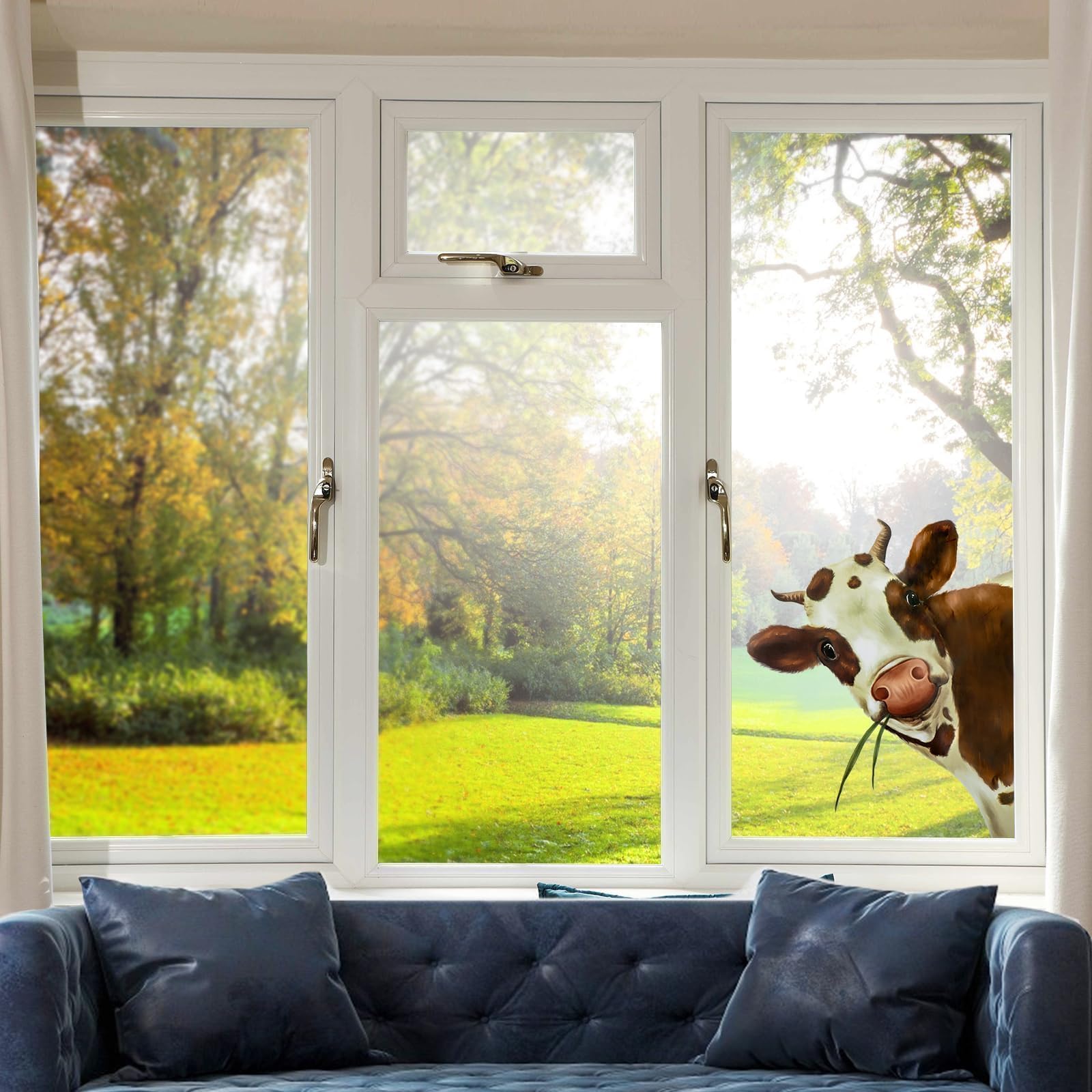 Fensteraufkleber Blumen & Kuh – Doppelseitig, 6 Blatt Je 29,8x21,6cm – Deko Für Party, Büro & Zuhause