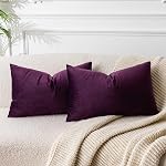 JUSPURBET Eggplant Purple Decorative Lumbar Velvet Throw Pillow Covers 12x20,Pack of 2 Luxury Soft Solid Cushion Cases for Sofa Couch Bed | Cozy Soft Couch Covers with Invisible Zipper for Modern Couch Sofa Bed Living Room Bedroom Home Decor