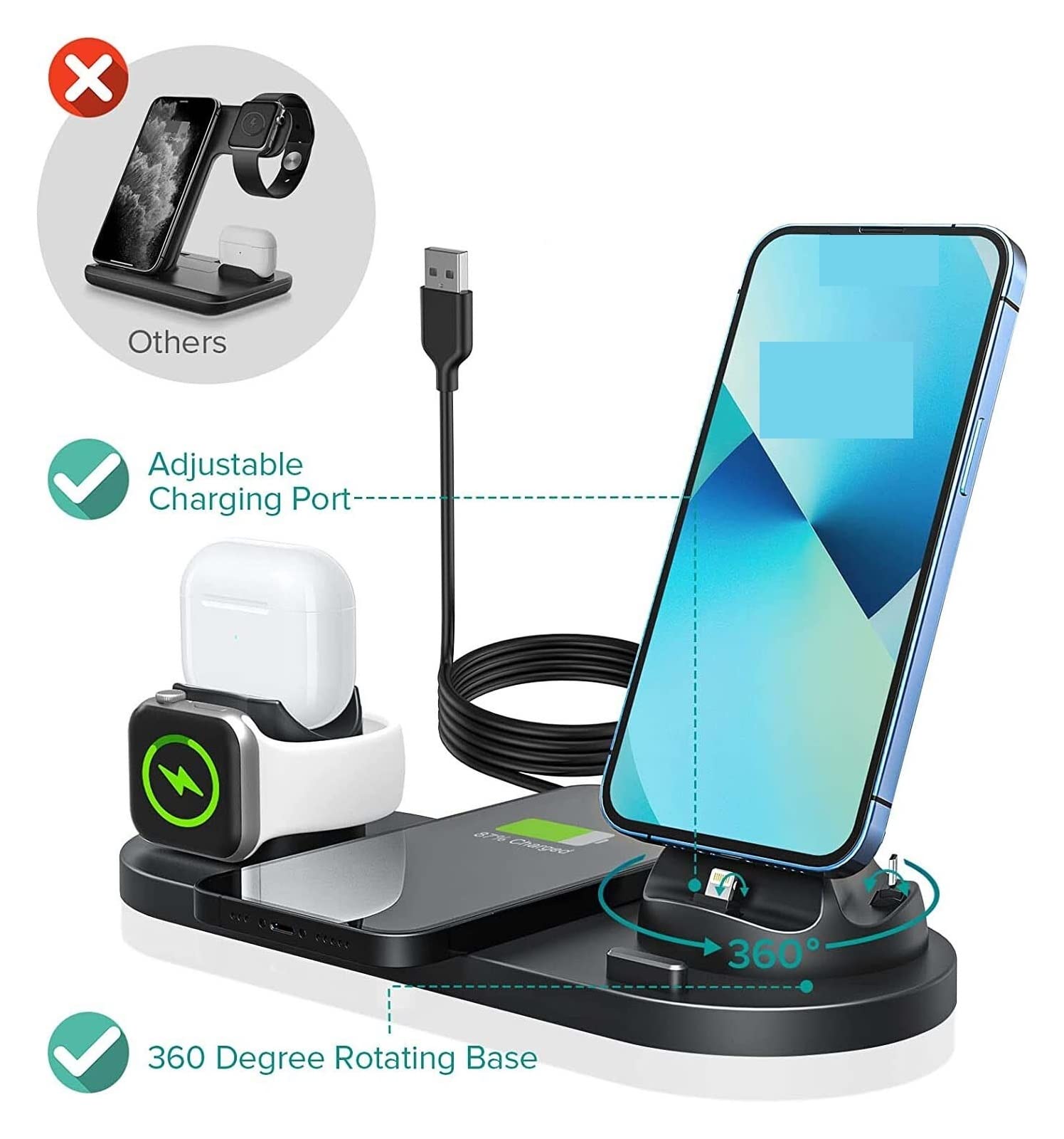 Chargeur sans Fil 10 en 1 Chargeur sans Fil Rapide Station d'accueil de Charge for écouteur de Montre de téléphone(Black with Plug)