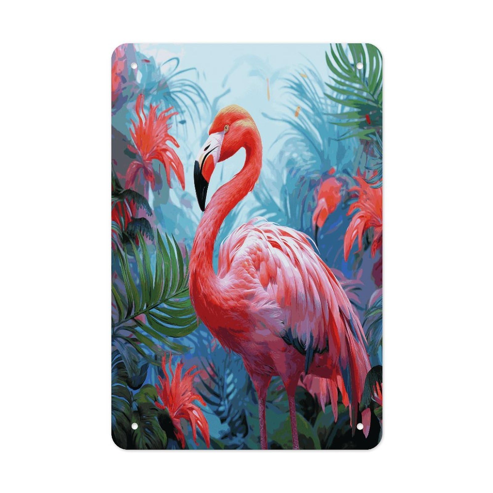 LDGSUPH Painted Flamingo Wall Art Prints Folded Edge Iron Sheet Painting with Holes for Wall Prints Decorative Picture Metal Signboard Decor Painting for Outdoor Indoor Wall Decor