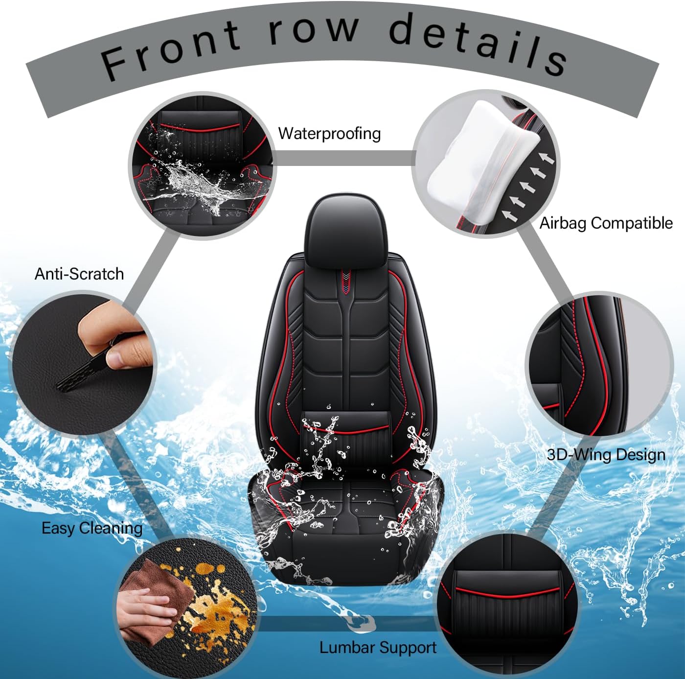 Custom Fit for Chevy Traverse 2009-2025 Car Seat Covers Full Set,Heavy Duty Waterproof & Pet-Friendly | PU Leather Seat Protectors | 7-Seats Full Set,Black Red