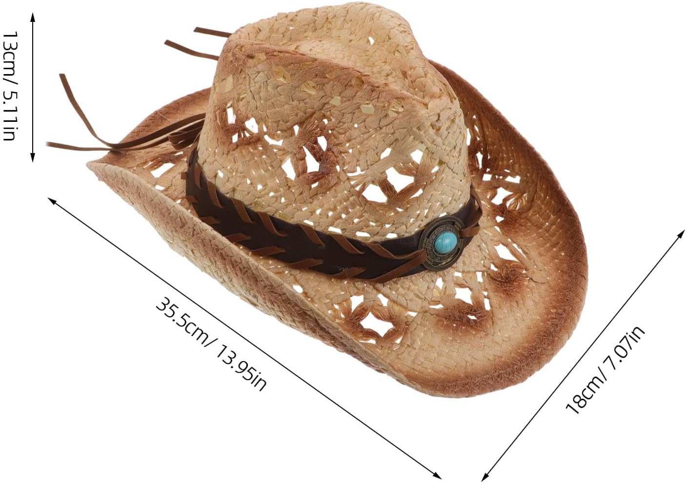 Western Paper Cowboy Hat - Summer Hollow Out Beach Sun Cap Decorative Cowgirl Hat with Band - Hawaiian Festival Beach Cap for Hawaii Party Khaki