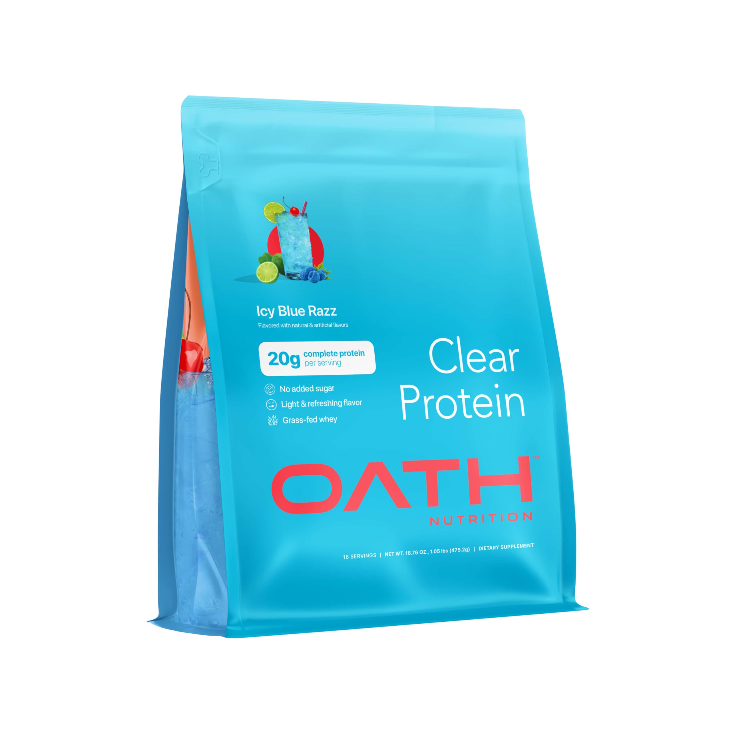 Oath Nutrition Clear Whey Isolate Protein Powder, ICY Blue Razz, 20g Complete Protein per Serving, No Added Sugar, Grass-Fed, 21 Servings — Amazon image 7