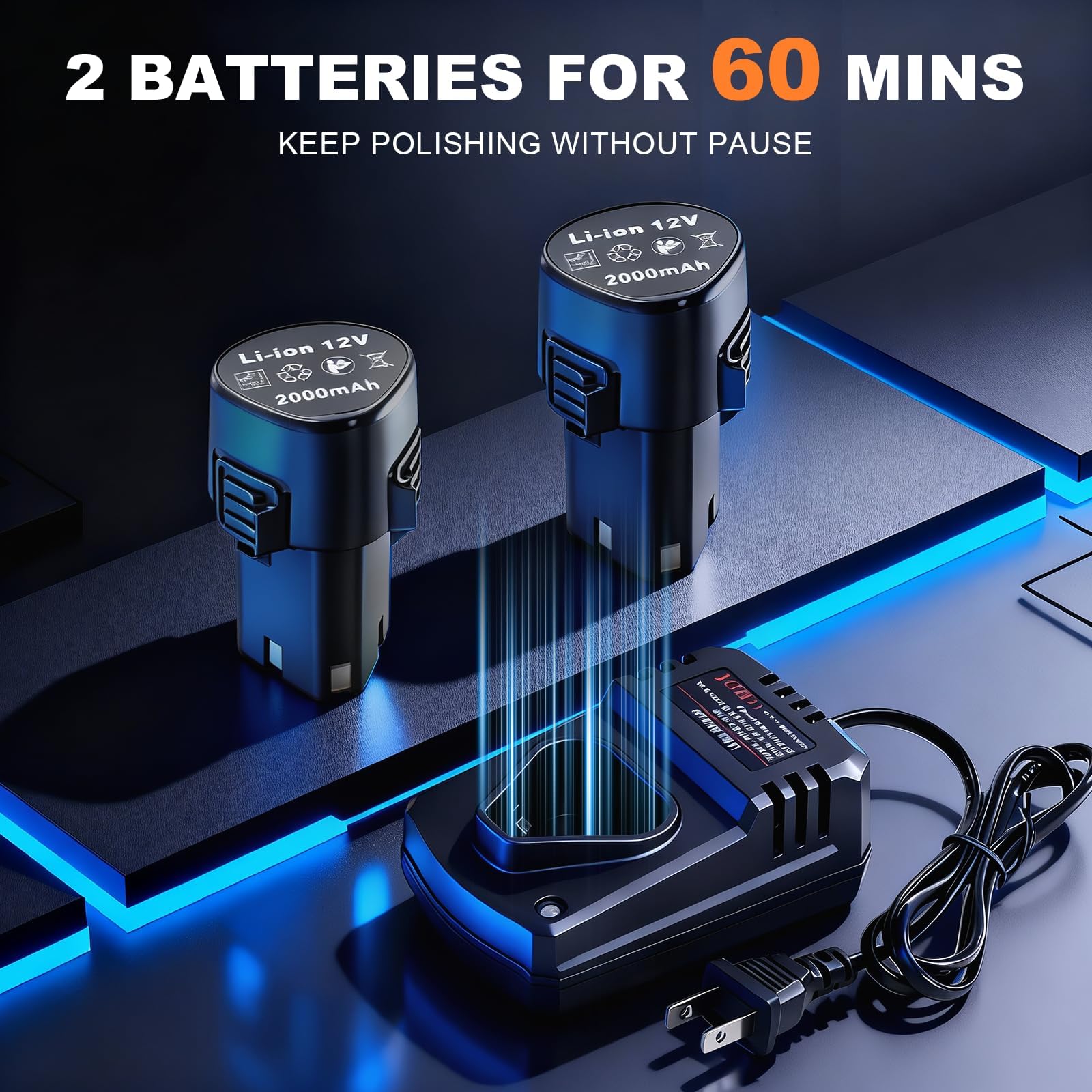 Protmex Mini Poliermaschine Auto Akku, 1.2/1.6/2 Inch Mini Poliermaschine 8 Geschwindigkeiten 2500-6000RPM Rotations&Orbital Polieren 12V 2.0Ah Batterie Auto Polier für Autodetailing