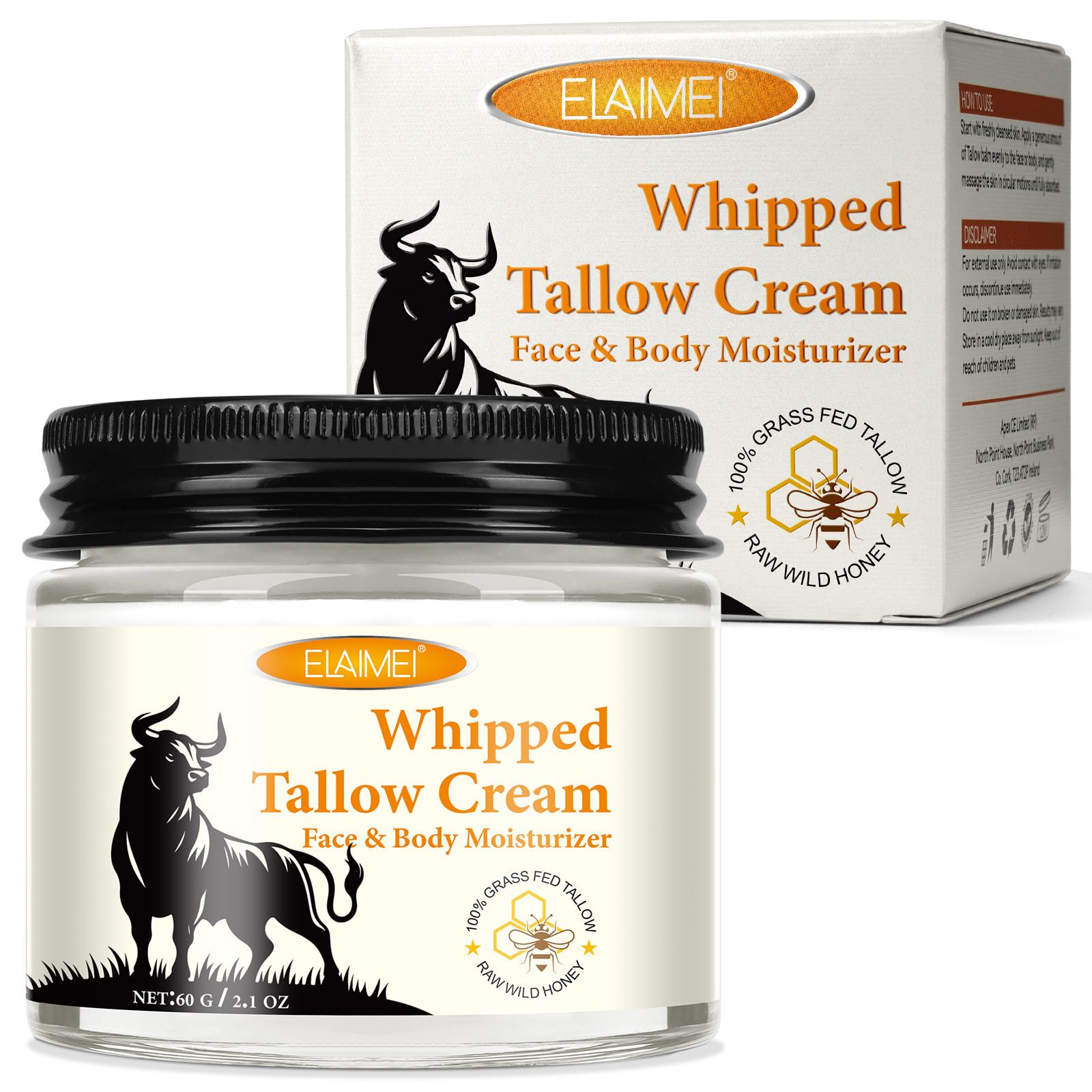 TERRIFIOrganic Grass-Fed Beef Tallow for Skin - Whipped Tallow & Honey Cream, Deeply Moisturizing Handmade Face Moisturizer - All-Natural Lotion