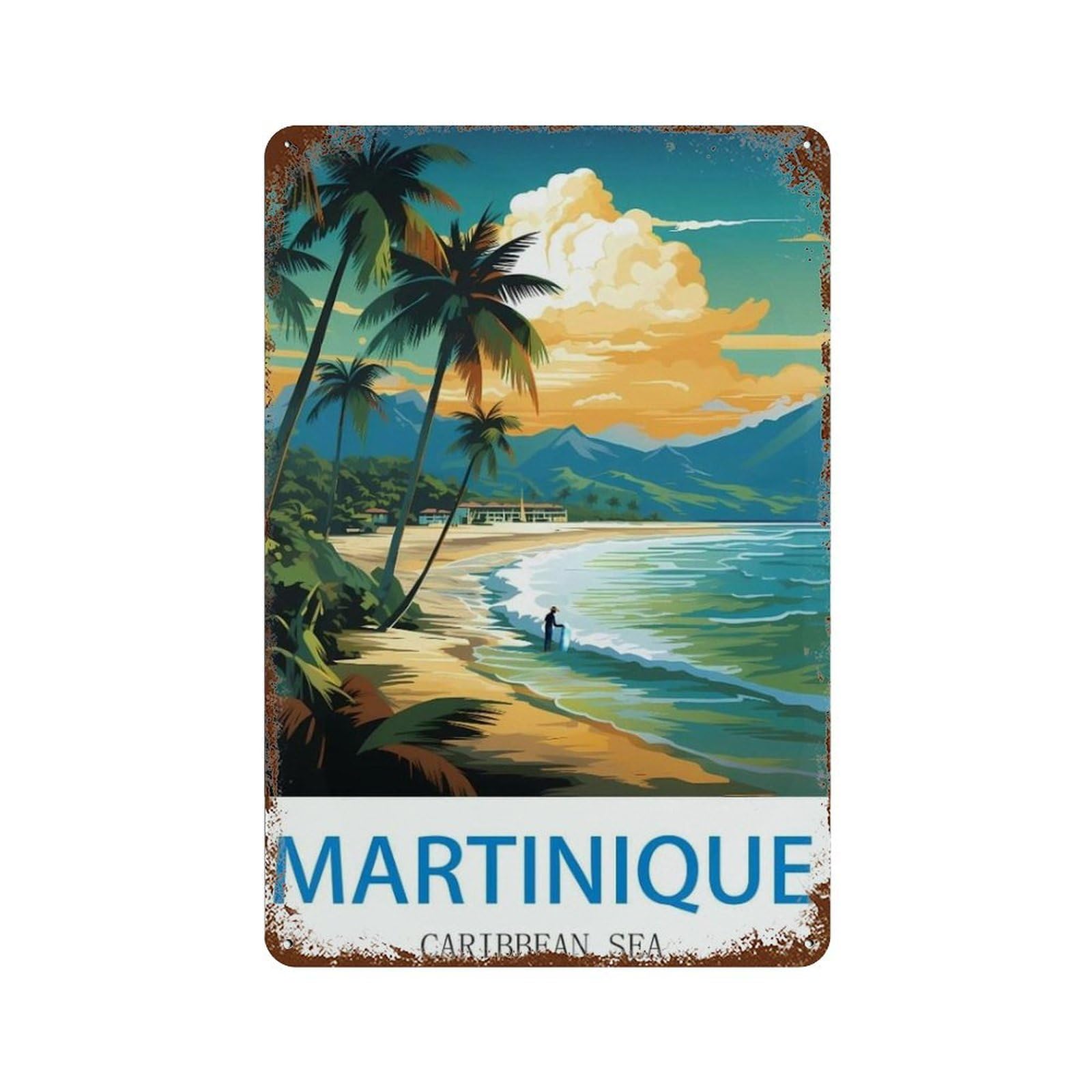 PGCKSK Metal Tin Sign，Martinique, Caribbean Sea，Tin Sign Vintage Rustic Decor Cave Coffee Shop Bar Bedroom Home Wall Decor Nostalgic Tin Sign(15x30cm 6x12 inch-N21