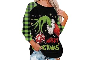 HAVUITYY Womens Ugly Xmas Pullover Tops: The Grinch Green Monster Sweater