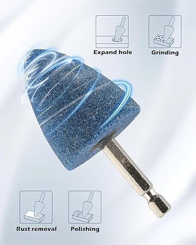 Miniatura 4 de Rocaris 5 piezas de piedra abrasiva de molienda con vástago de 14 de pulgada, rueda de aleta montada en óxido de aluminio para moler, pulido,