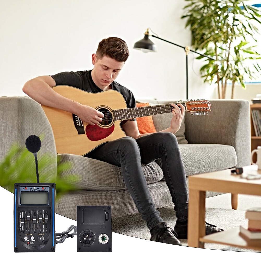Guitar Pickup Equalizer, Préampli Guitare Acoustique Piezo Micro Digital 5 Bandes Tuner Avec écran LCD Classique Replacement Acouique EQ Accordeur Piézo-électrique égaliseur D'égaliseur L'affichage