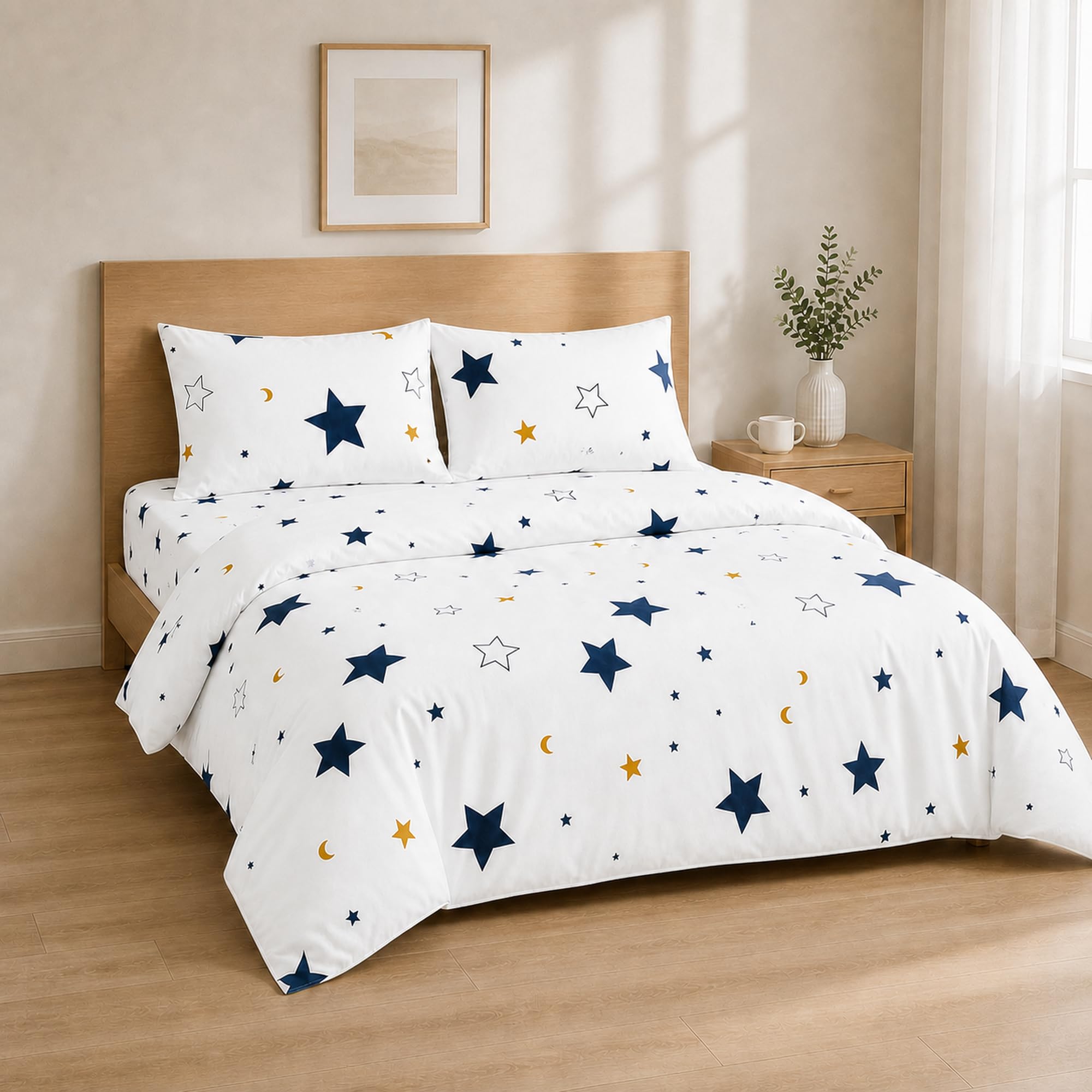 Complete Bedding Set 160 x 200 + 30 / 240 x 280 cm + 50 x 80 cm 2 Pieces Starry Sky Blue