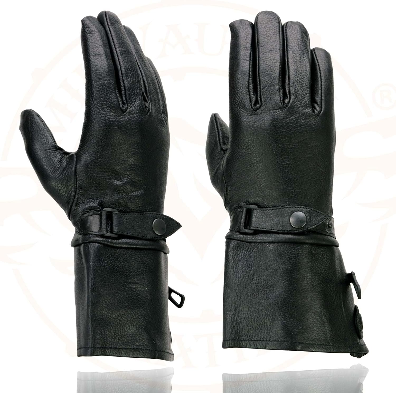Milwaukee Leather Men's Gauntlet Motorcycle Hand Gloves-Black Leather Long Cuff Snap Closure Thermal Lined-SH264 - Image 2