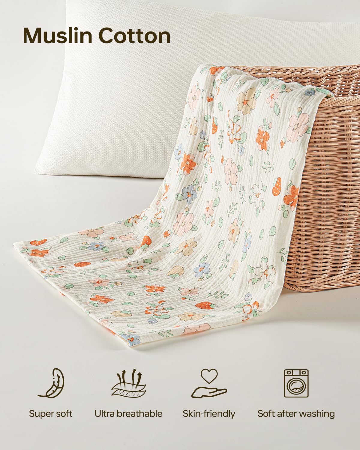 Babygreat 100% Muslin Cotton Car Seat Cover for Baby, Soft Breathable Car Seat Canopy, Universal Infant Carseat Cover Sun Protector, Lightweight Summer Stroller Cover for Boys Girls - Strawberry - 4