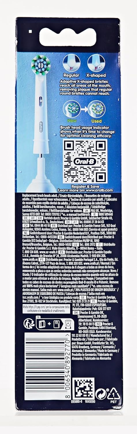 Cabeça de Escova Elétrica Oral-B Pro Cross Action, Cerdas em Forma de X e Anguladas para Remoção Profunda da Placa, Pacote com 8 Cabeças de Escova, Branca - Imagem 7