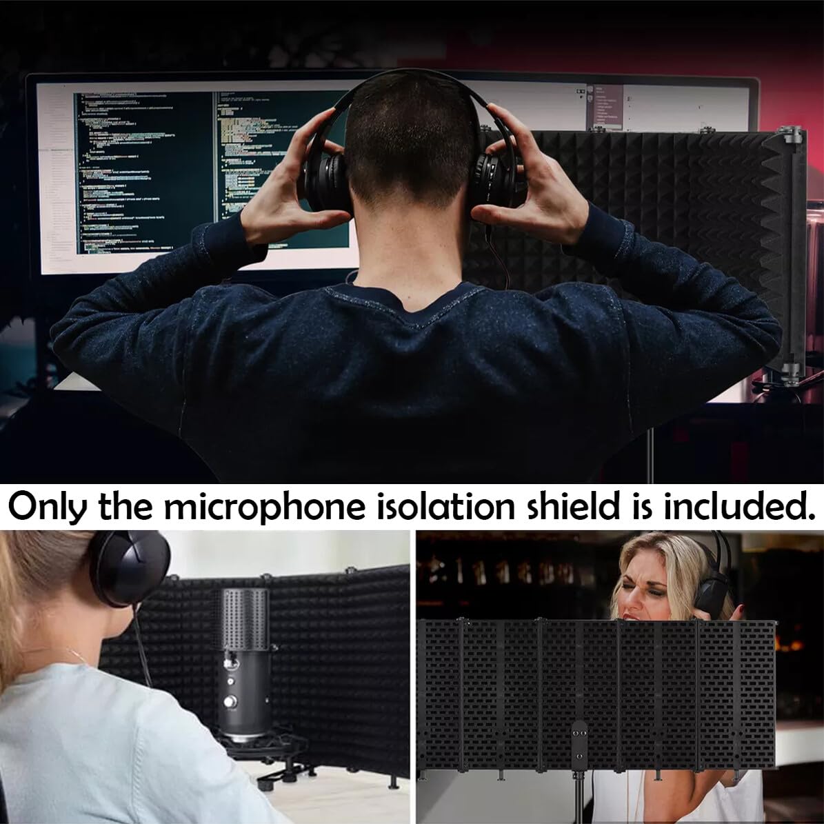 Mikrofon Isolation Shield Faltbar mit Schrauben für Tisch Stativmontage Schalldämpfender Schaumstoff Verstellbar Robustes Studio Equipment für Aufnahme Podcast und Broadcasting