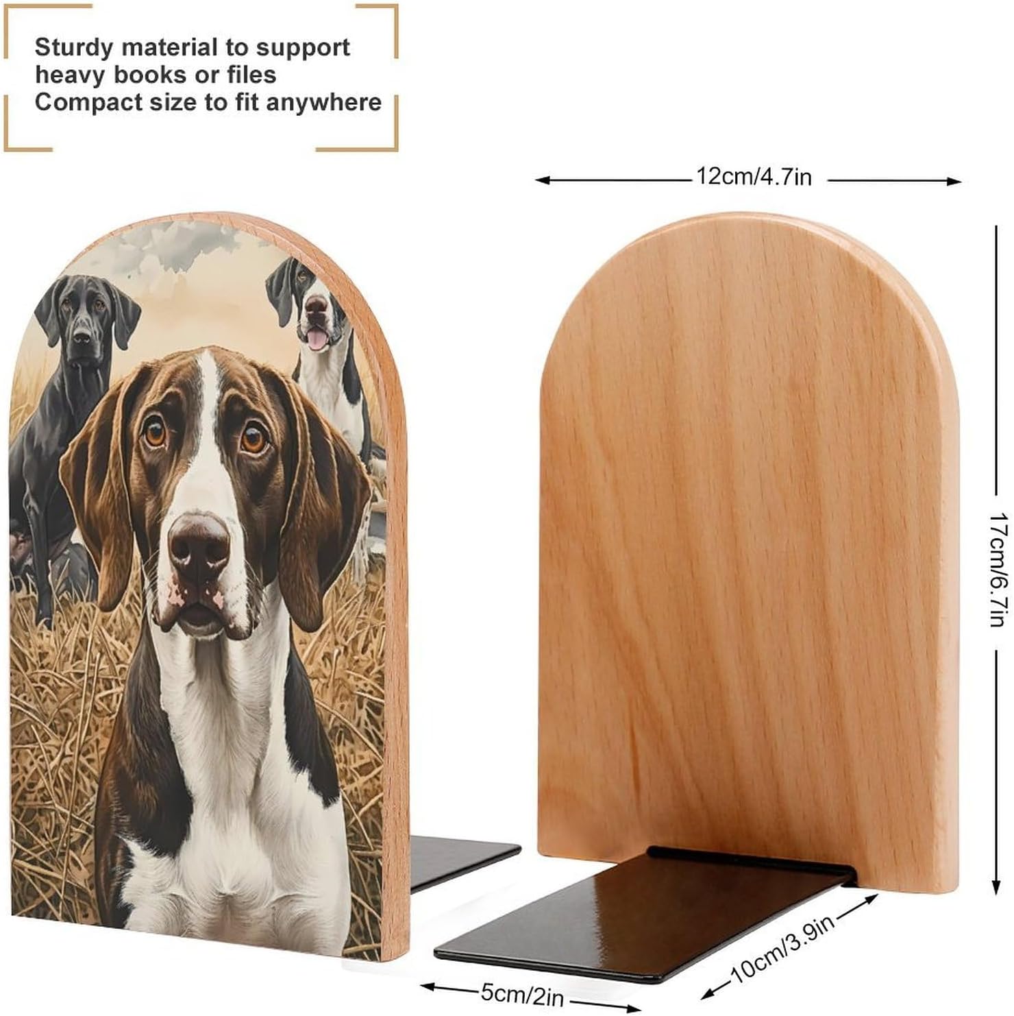 German Shorthaired Pointer Dog Hunting Decorative Bookends for Shelves Wood 1 Pair Book Stands for Desk Home Office