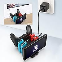 Vista 7 de RHOTALL Cargador de controlador de interruptor para Nintendo Switch, OLED, Lite, 6 en 1 Joycon y estación de carga Pro Controller, soporte de carga