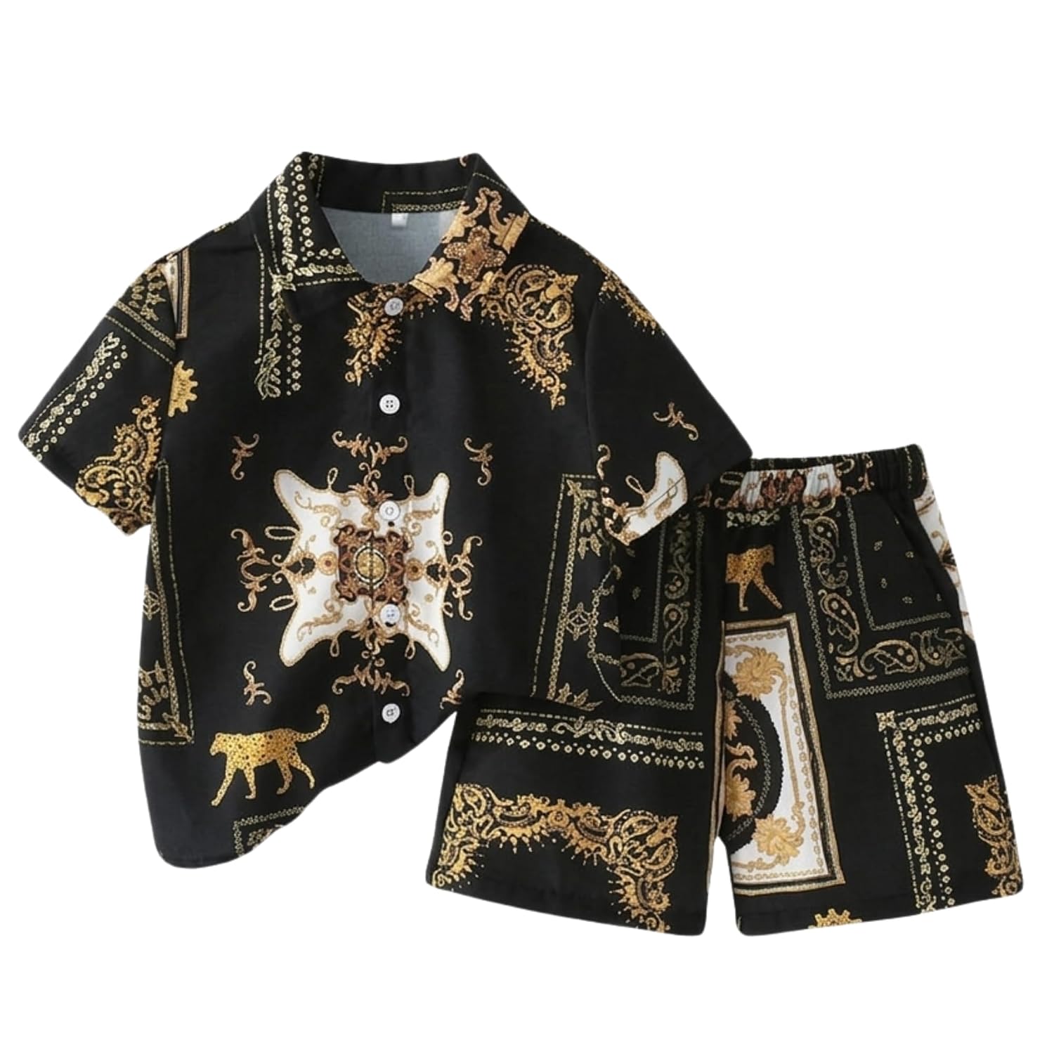 NIVEX BOUTIQUE Boys Black & Gold Baroque Print Shirt & Shorts Set – Luxury Wear Co-Ord Outfit - Review, Price and Buying Guide