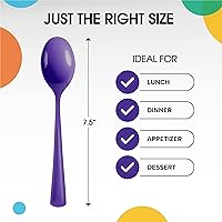 Vista 2 de Exquisite Cucharas de plástico moradas, 50 piezas, cucharas moradas, utensilios desechables, juego de cubiertos de plástico resistente