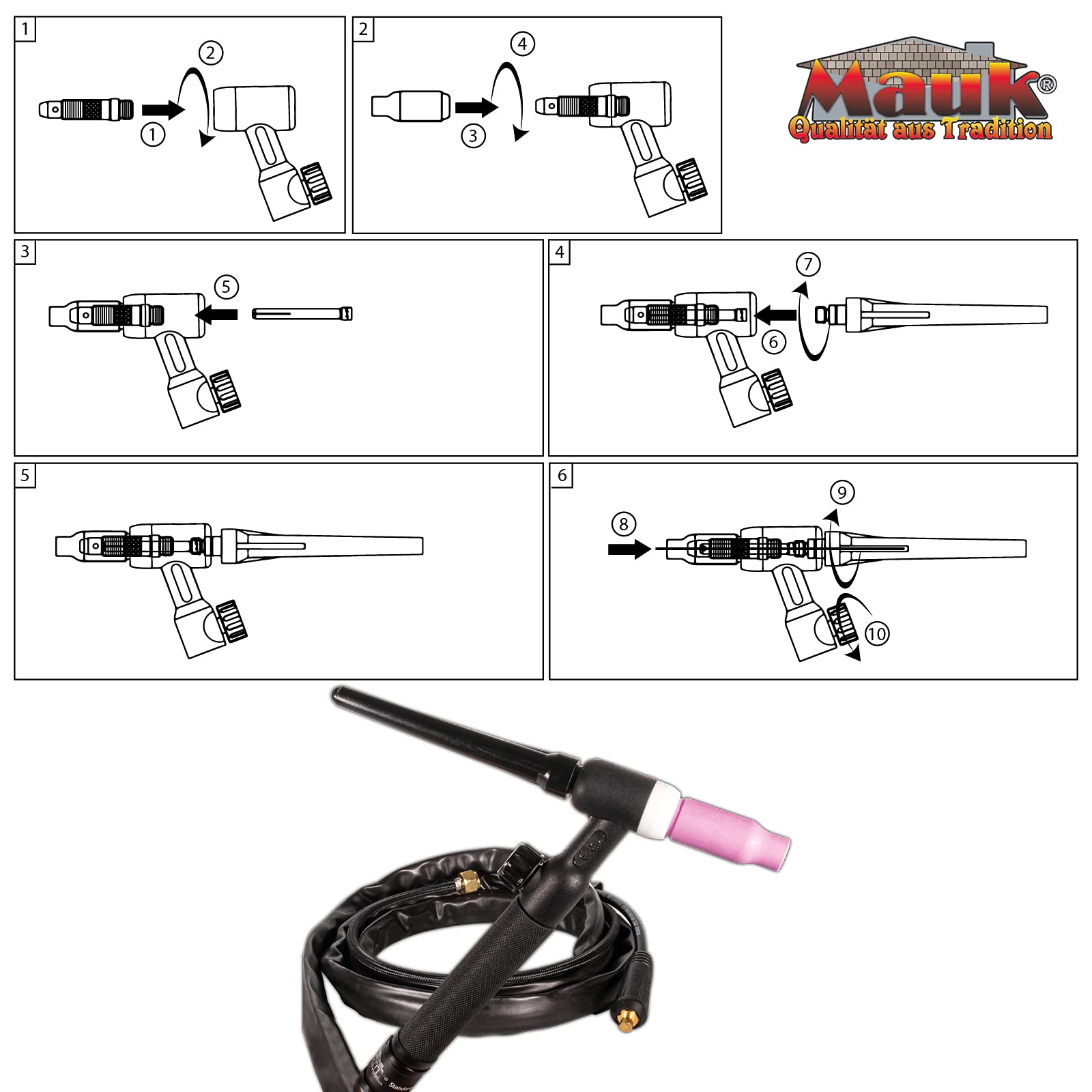 MAUK® Universal Keramik Lift-Tig Brenner Schweißbrenner | 3 Meter Schlauchpaket mit Zubehör und 9mm Dorn für WIG Schweißgeräte Schweißzubehör | TIG Torche