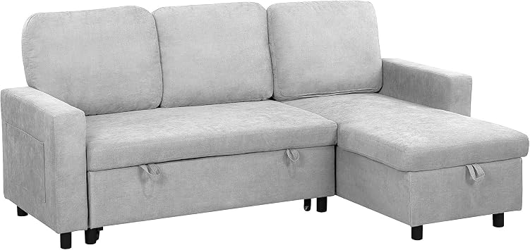 HOMCOM Sofa Bed with Storage Convertible L Shaped Couch Light Grey