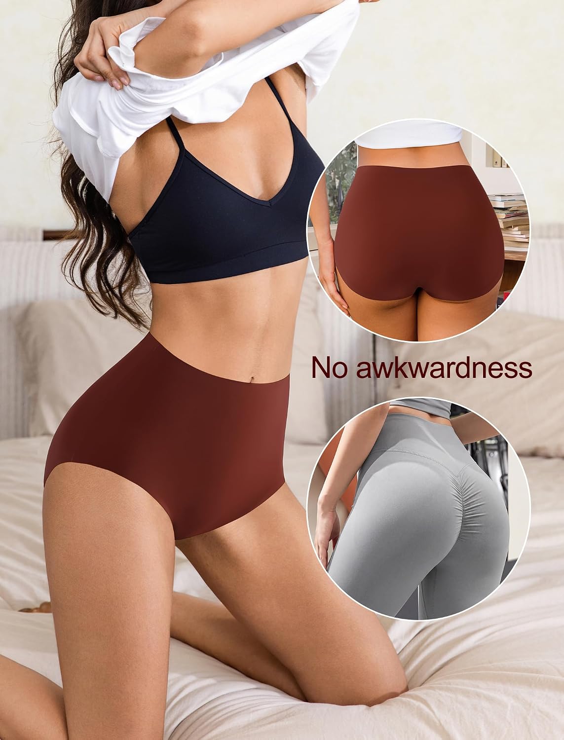 High Waisted Seamless Womens Underwear Comfortable No Show Breathable Briefs 5 Pack (Regular, Plus Size)