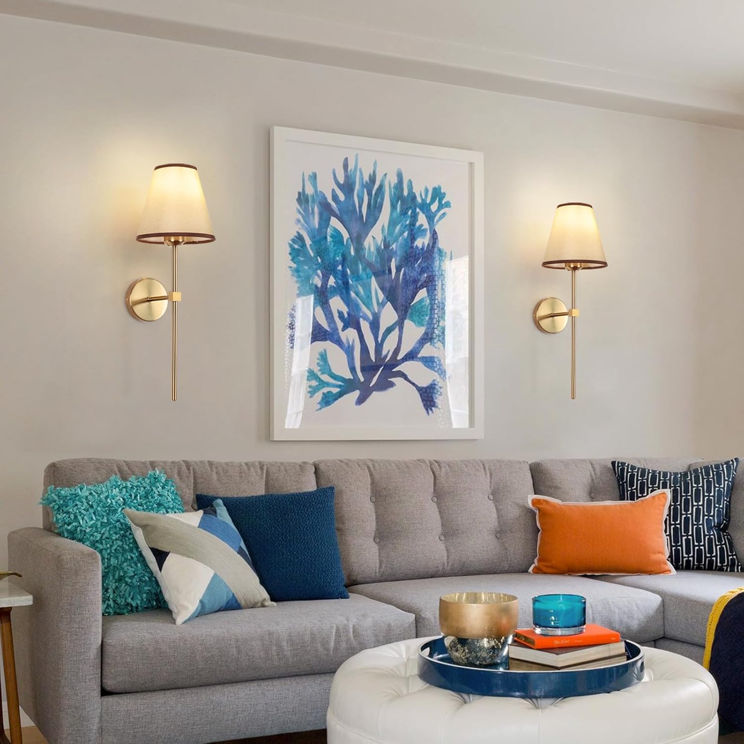 Battery Operated Wall Sconces Sets of 2,Indoor not Hardwired White Fabric lampshade Fixtures,Rechargeable Wireless 10 Colors Wall Lights with Dimmable Remote Control,for Bedroom Living Room