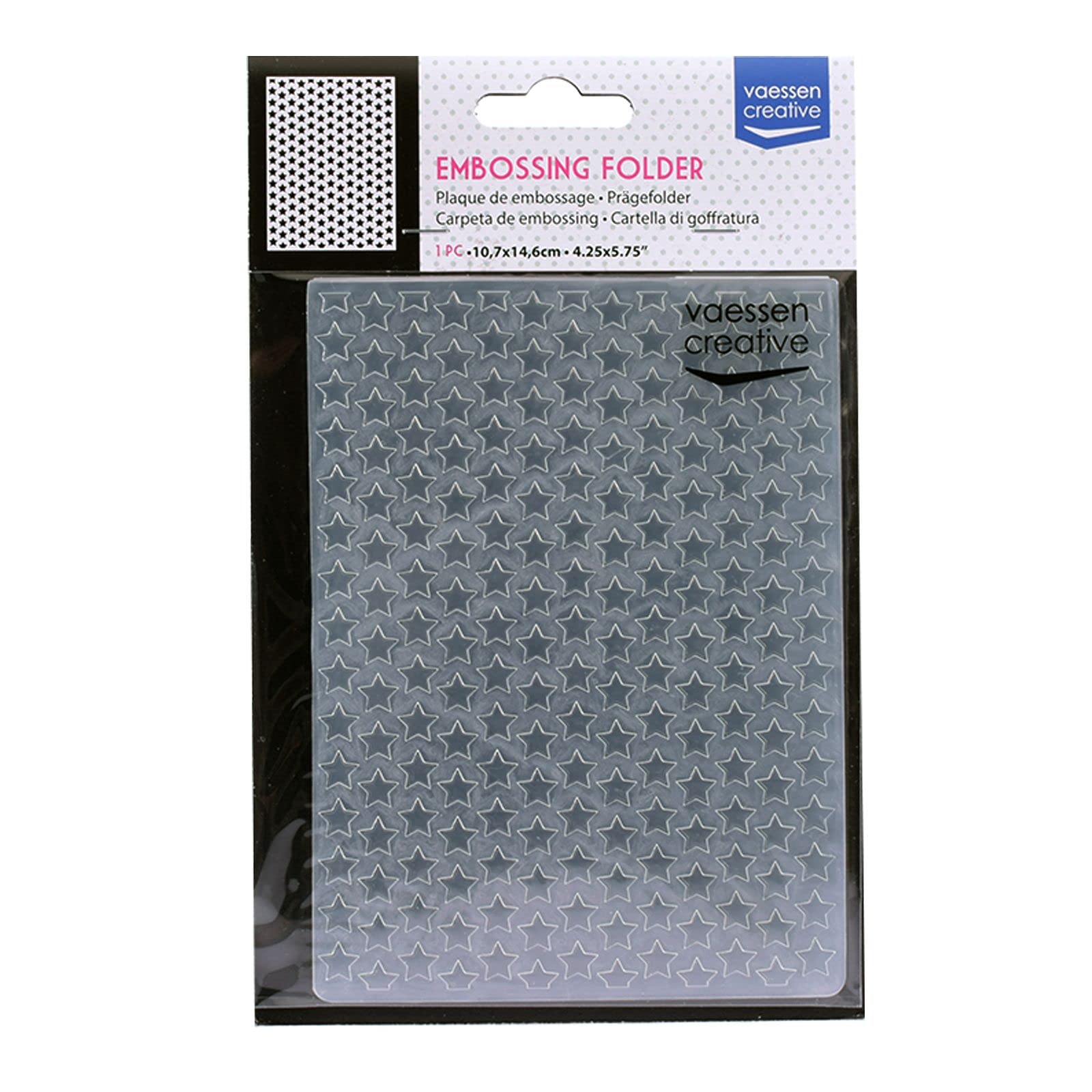 Vaessen Creative Carpeta de Embossing, Estrellas 14,6 x 10,8 x 0,5 cm, 1 pieza, para Tarjetas de Cumpleaños, Tarjetas de Nacimiento, Tarjetas de Navidad y Manualidades con Papel