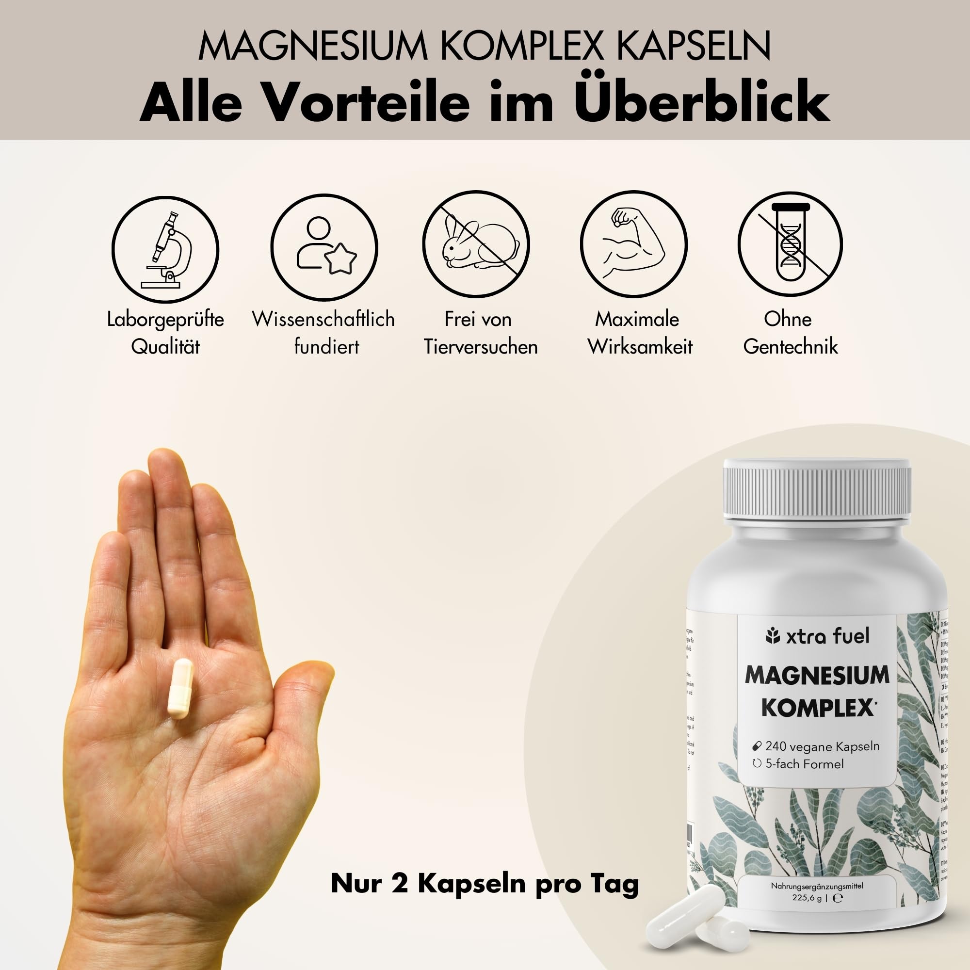 Magnesium Komplex hochdosiert - 720 Kapseln, 400 mg elementares Magnesium, 5-fach Komplex für Muskeln & Nerven aus Oxid, Citrat, Bisglycinat, Malat & Ascorbat – laborgeprüft & vegan