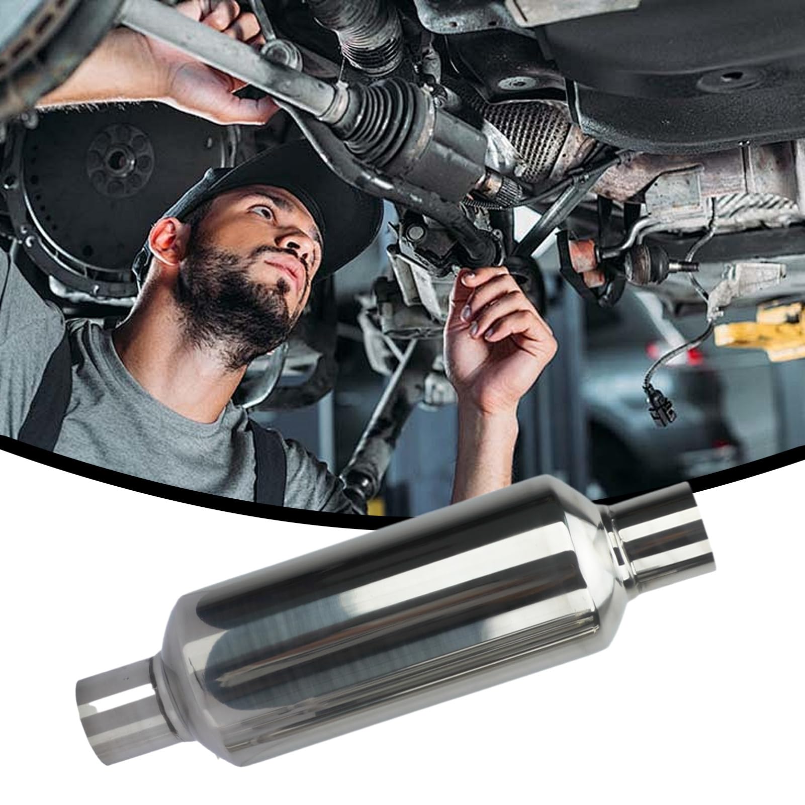 Silenziatore per Auto - Uscita Rotonda Dritta | Marmitta centrale nell'alloggiamento | Silenziatore di Scarico, Marmitta Dritta per Auto in Acciaio Inossidabile Componenti Di Modifica