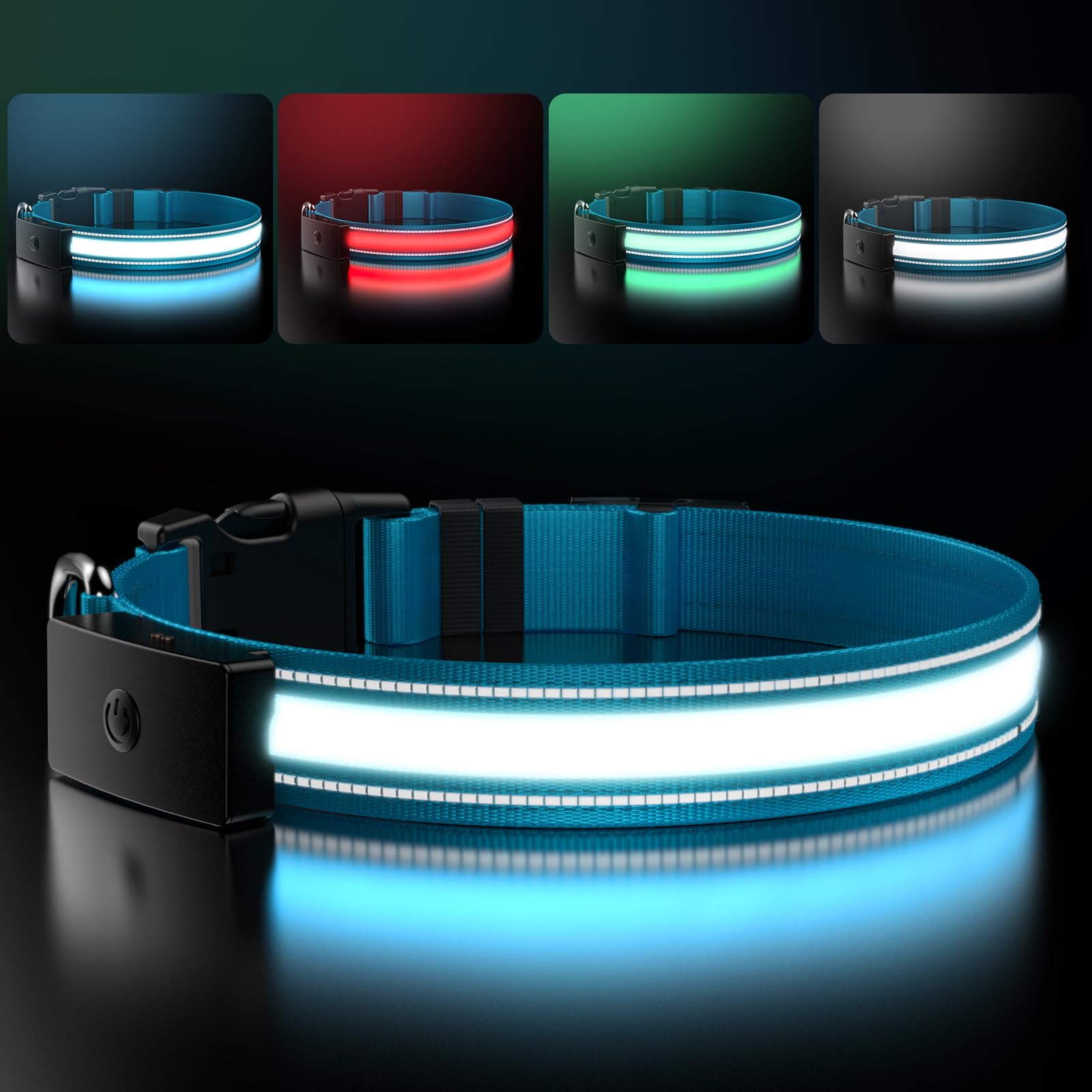LED Light Up Dog Collar - Rechargeable Magnetic Charging Waterproof - 1600FT High Visibility Glow Flashing Collar - Night Walking Safety Collar for Small Medium Large Dogs (Blue, M (12.5-17.5in))