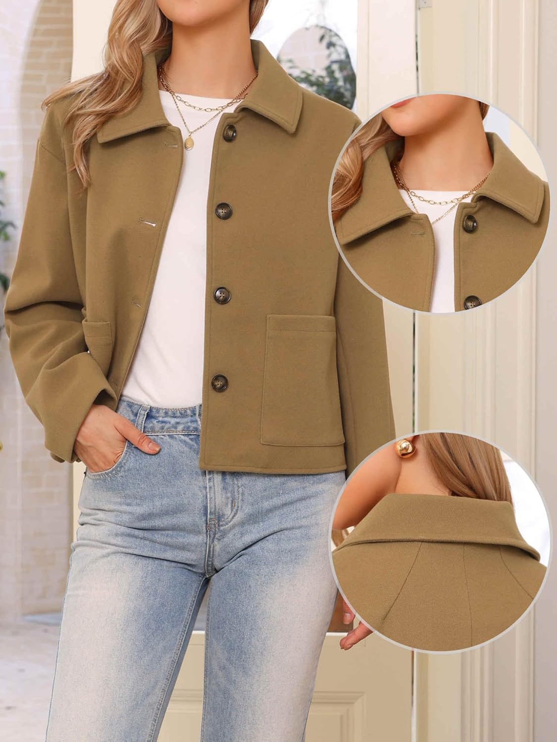 Allegra K Short Pea Coat for Women Casual Long Sleeve Single Breasted Jacket Coats Fall Winter Outerwear - Image 4